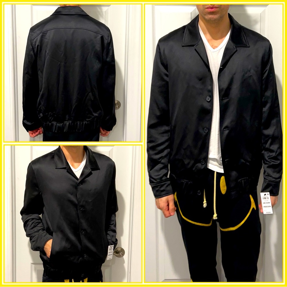 Mens Shiny Black Wind Breaker Jacket Size Medium